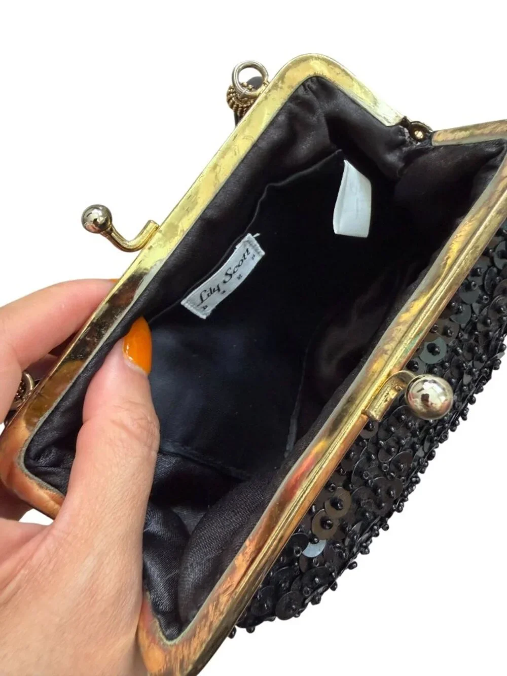 LILY SCOTT Vintage Black Beaded Cocktail Bag Clutch